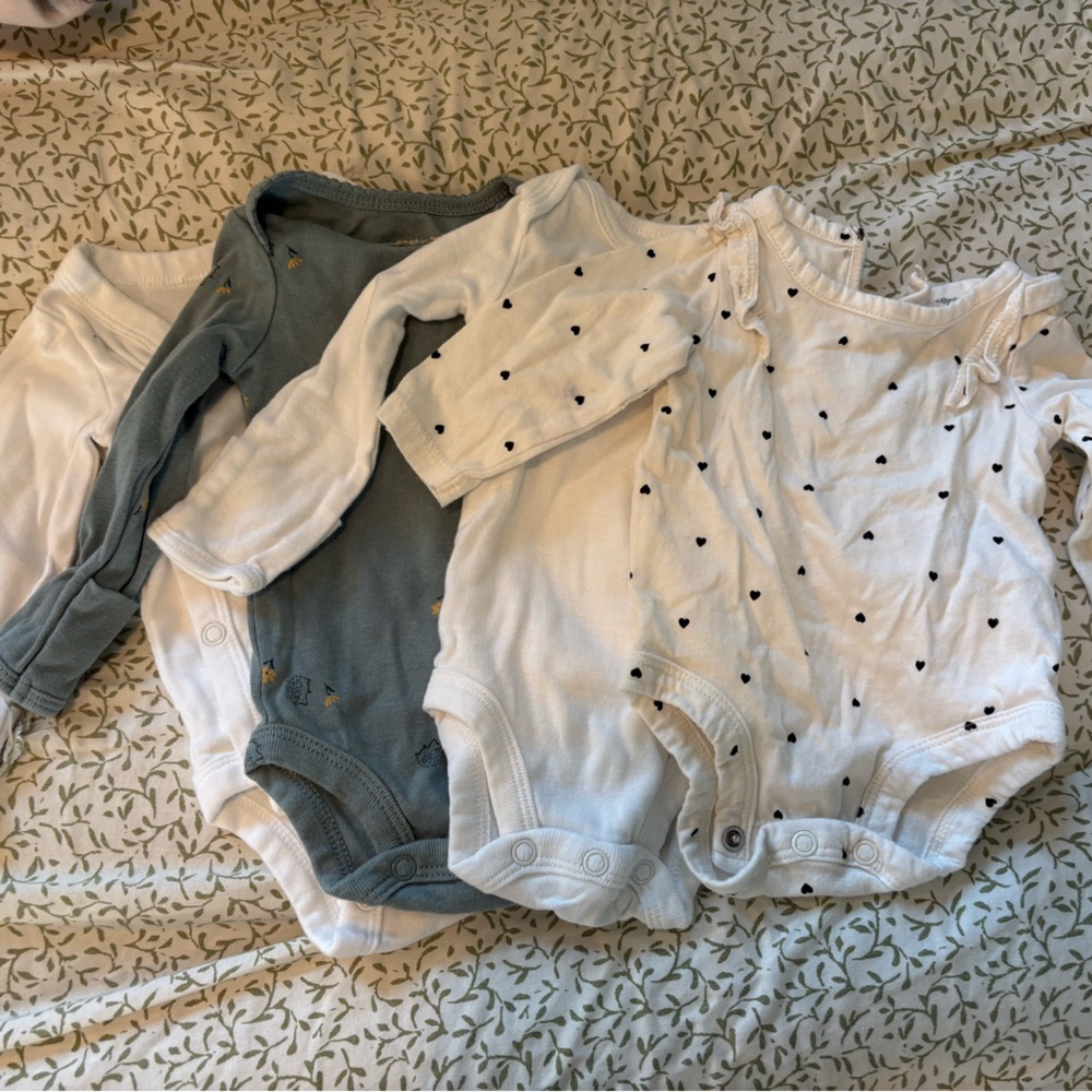 Kids' White and Blue Long-Sleeve Bodysuit Set